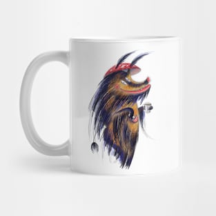 Funny boar with coffee in a fly agaric hat. Pig Mug